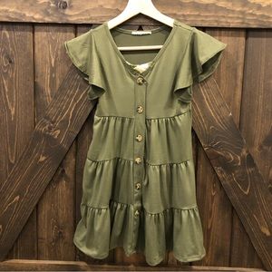 Girls green tiered ruffled dress